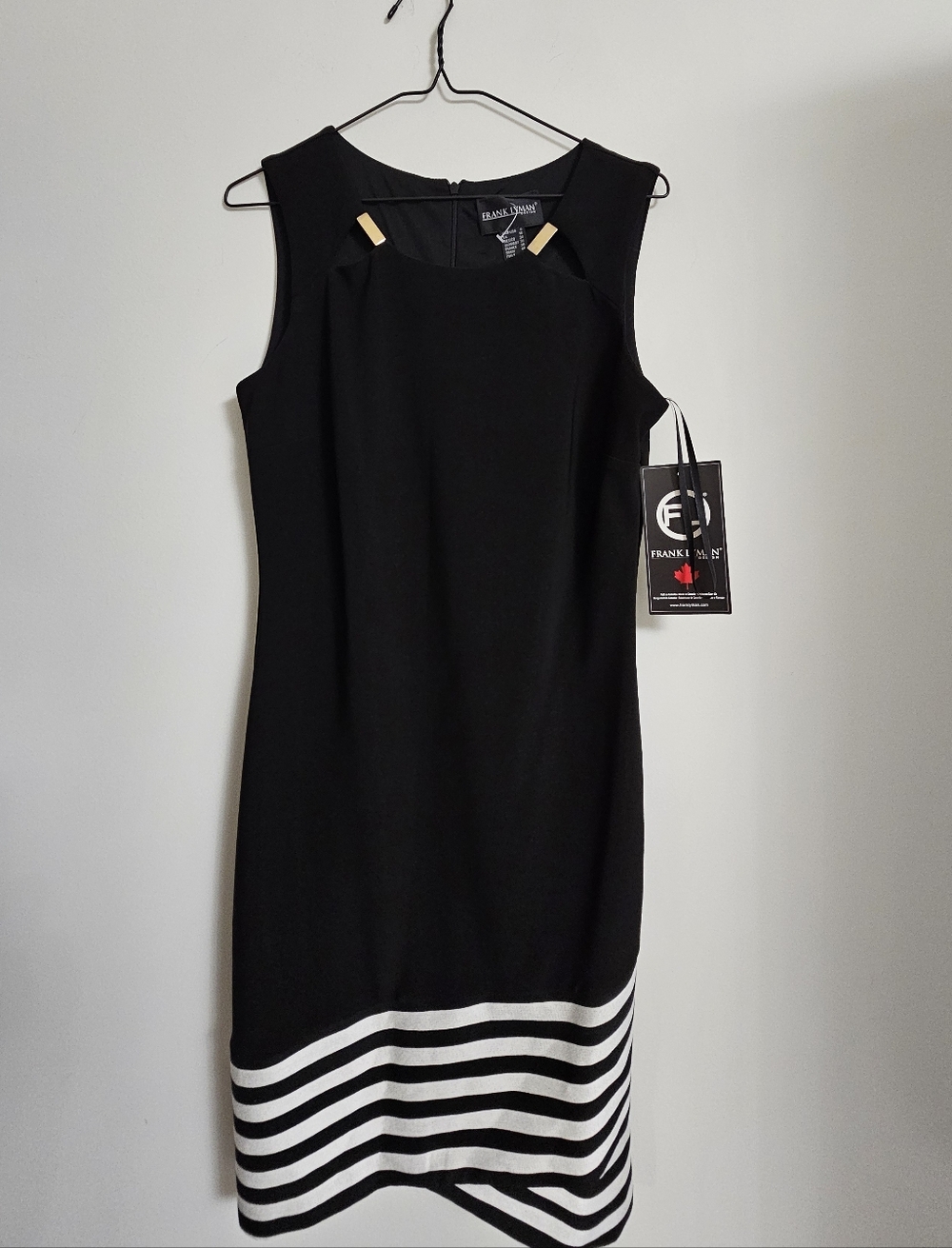 Frank Lyman Design Black Dress with White Striped Hem